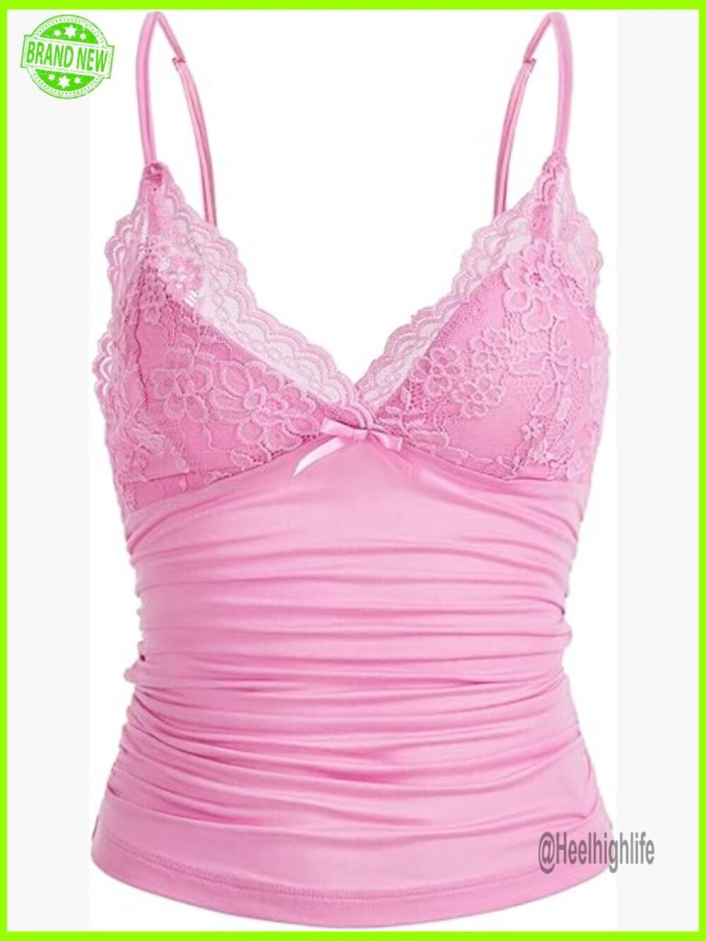 Lace Y2K Spaghetti Strap Tank Top Backless Ruched Camisole Babydoll Top